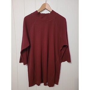 Suzanne Betro Shirt Top Womens Plus Size 1X Burgundy Ribbed Waffle Fall Winter